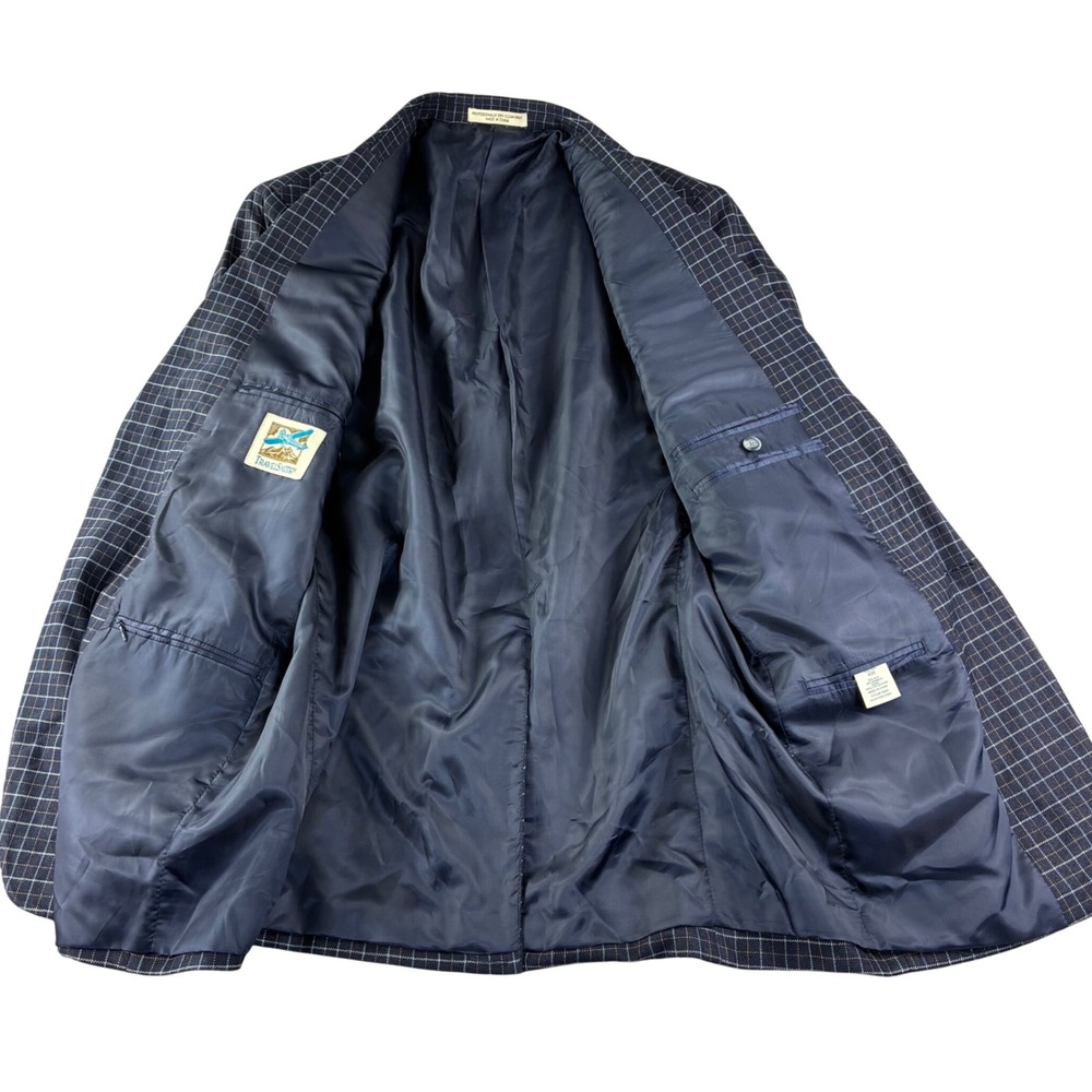TravelSmith Blazer Mens 40R Navy Blue Silk Bamboo Windowpane‎ Sport Coat Blazer - Picture 3 of 14